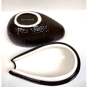 Avocado Shaped Guacamole Condiment Serving Dish w/Lid Embossed Ceramic
